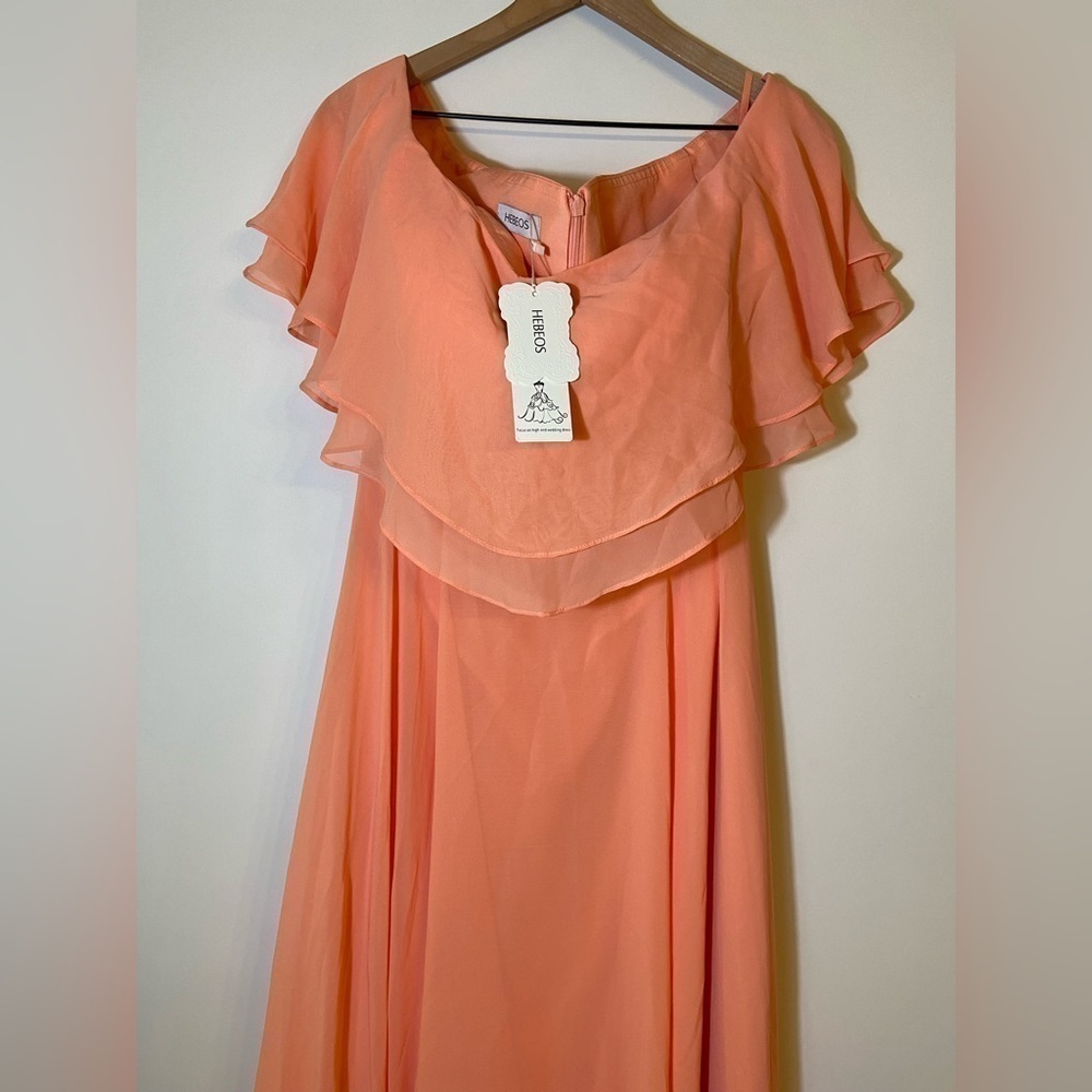 Hebeos Womens Off The Shoulder Chiffon Long Maxi Dress Size 10 Coral Bridesmaids - Picture 3 of 8